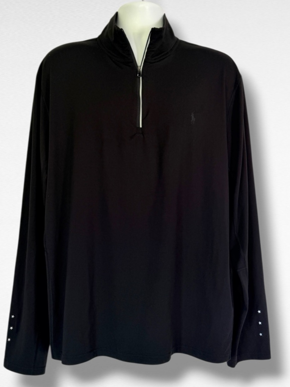 Polo Ralph Lauren Performance 1/4 Zip Pullover USA Flag Stars Sleeve Black XL - Picture 2 of 13